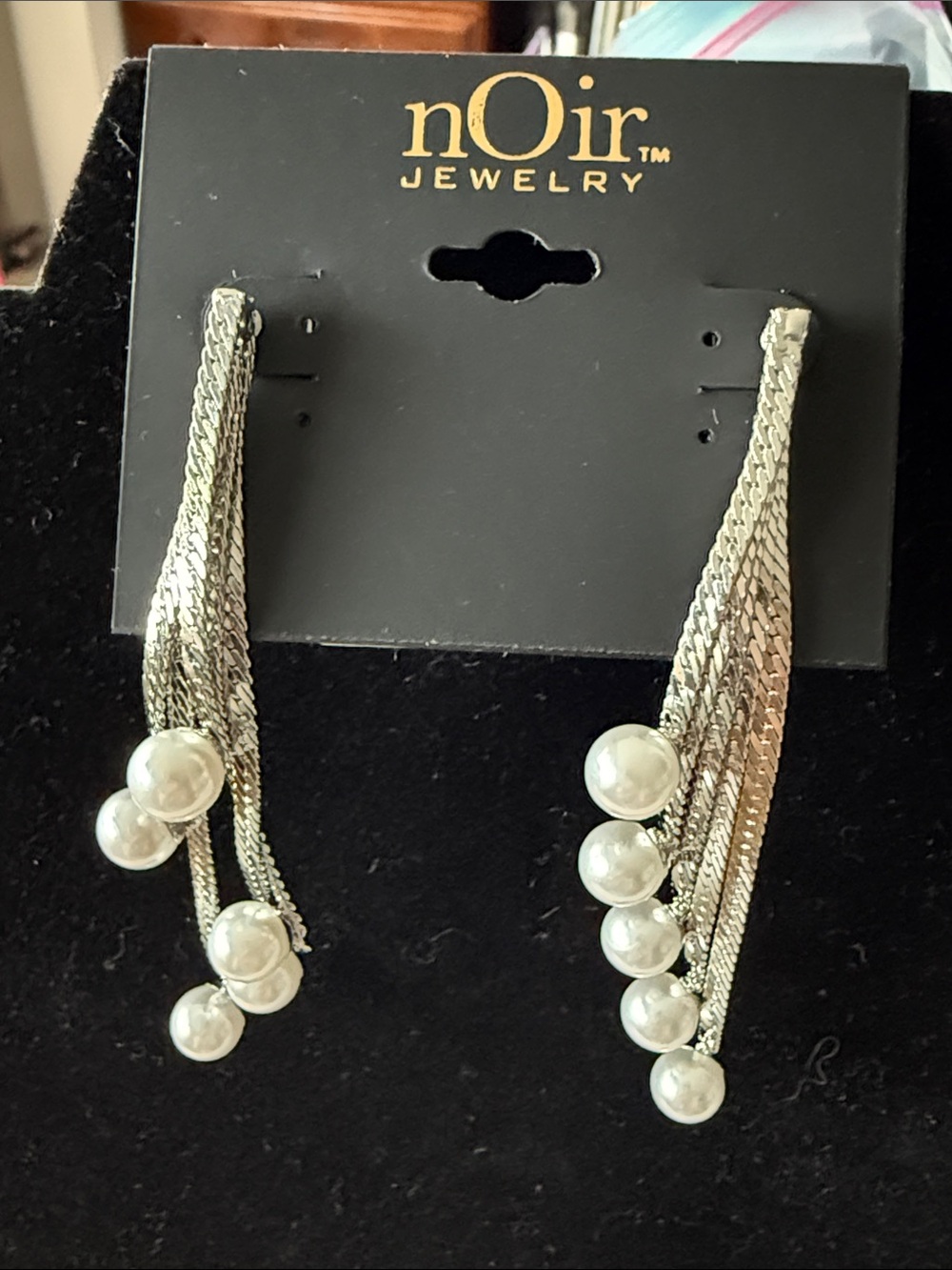 nOir Jewelry Silver Tone Pearl Dangle Earrings